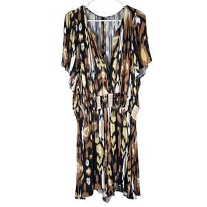 Anthropologie Somerset Romper Plus Size 2X Ikat Brown Tan‎ Boho